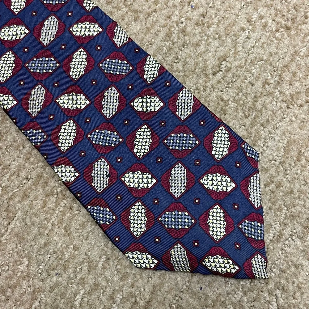 Oscar de la Renta Couture Men's Vintage Designer Necktie - Geometric Blue &‎ Red